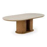 Walbrook Modern Faux Travertine Ceramic + White Oak Oval Dining Table