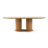 Walbrook Modern Faux Travertine Ceramic + White Oak Oval Dining Table