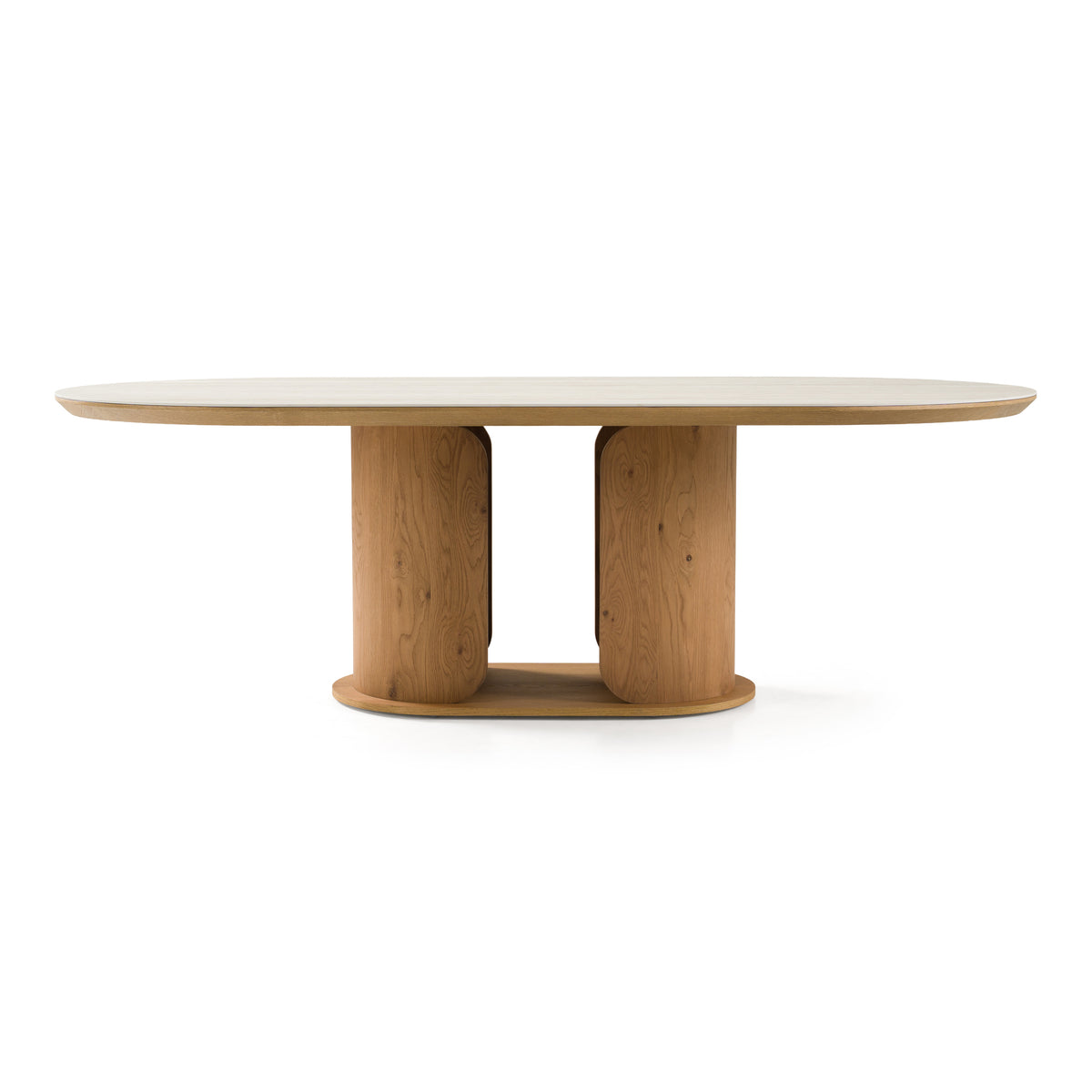 Walbrook Modern Faux Travertine Ceramic + White Oak Oval Dining Table