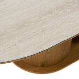 Walbrook Modern Faux Travertine Ceramic + White Oak Oval Dining Table