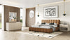 Queen Harris + Roma Modern Brown Fabric + Faux Travertine 4-Piece Bedroom Set