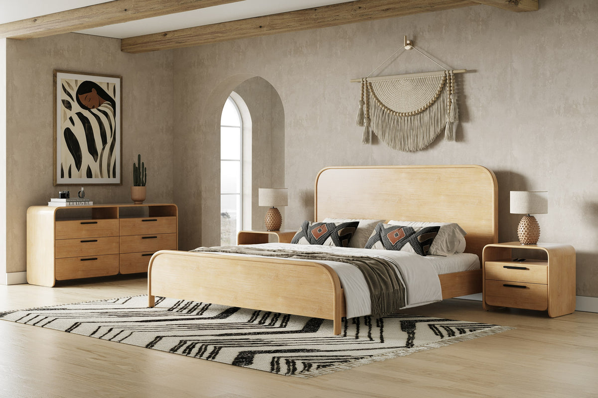 Eastern King Dresden Modern Natural Acacia 2-Drawer Nightstand Bedroom Set