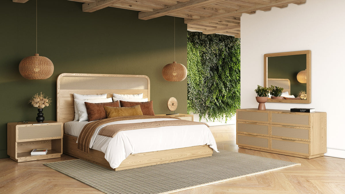 Gavin Modern Natural Ash + Rattan Bedroom Set