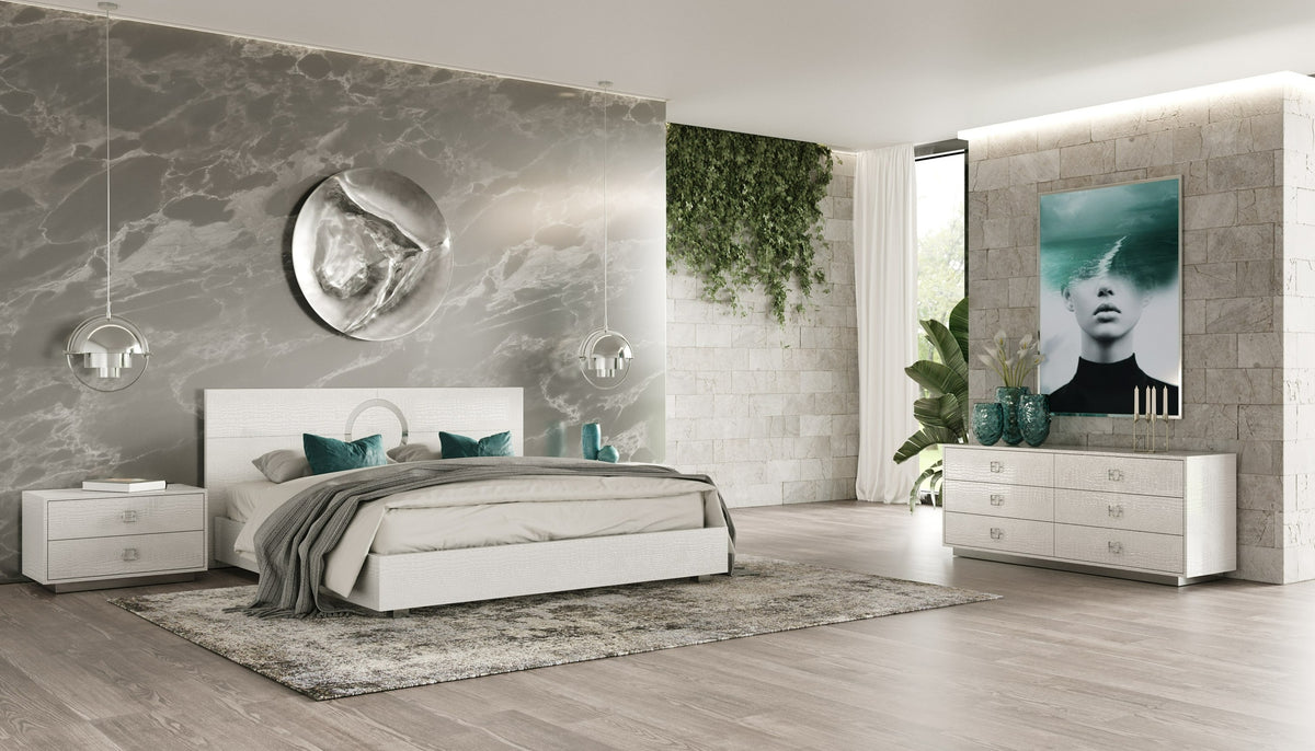 Ovidius + Victoria Modern White Crocodile Lacquer Bedroom Set