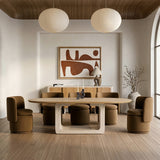 Wolff Modern White Oak + Faux Travertine Dining Table