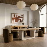 Wolff Modern White Oak + Faux Travertine Dining Table