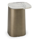 Yano Modern White Marble + Antique Brass End Table