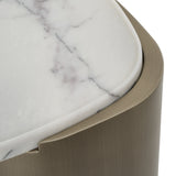 Yano Modern White Marble + Antique Brass End Table