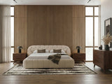 Yolonda + Soria Modern Beige Fabric + Walnut 4-Piece Bedroom Set
