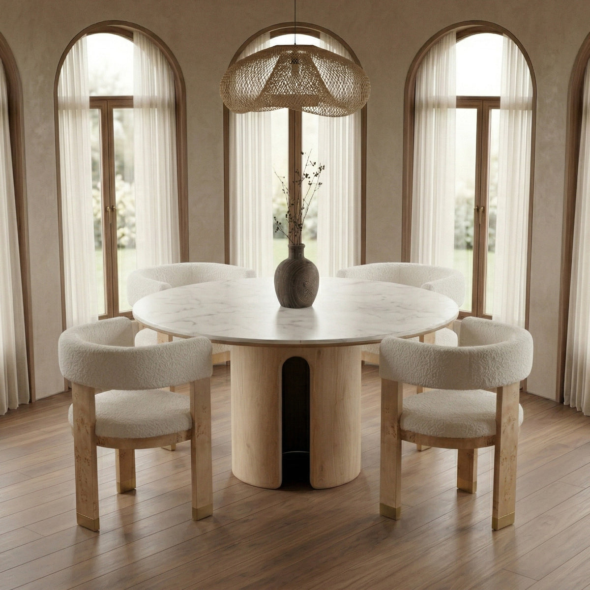Zorhan Modern White Marble + Mango Round Dining Table